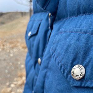 Vtg The North Face Women's Blue and Tan Puff Down Vest Size Medium